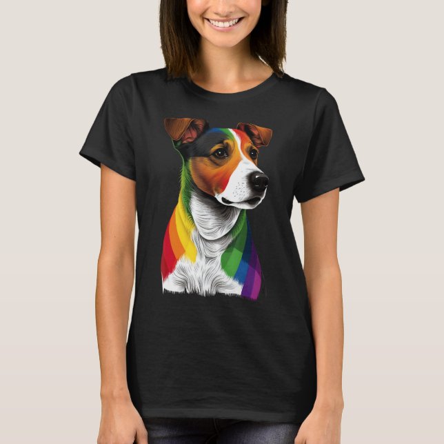 Camiseta Gay Pride LGBT Rainbow Flag on Jack Russell Terrie (Frente)