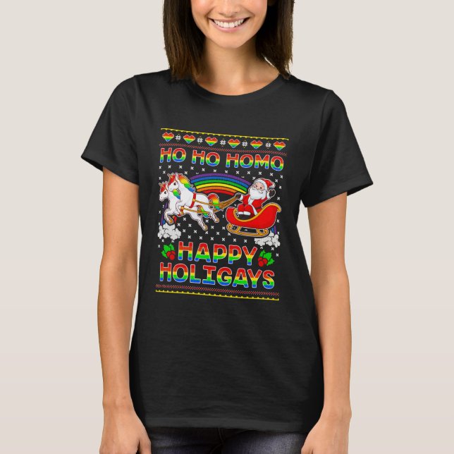 Camiseta Gay Pride Santa Ho Ho Homo Happy Holigays Ugly Chr (Frente)