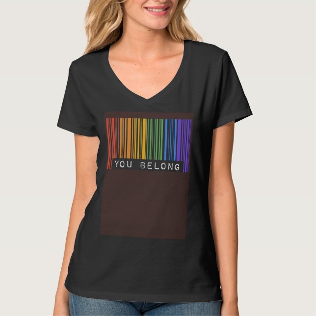 Camiseta Gay Queer Barcode Pride You Belong Ally Aesthetic  (Frente)