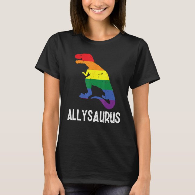 Camiseta Gay Rainbow Dino Trex Ally Saurus Lgbt Flag Boys T (Frente)