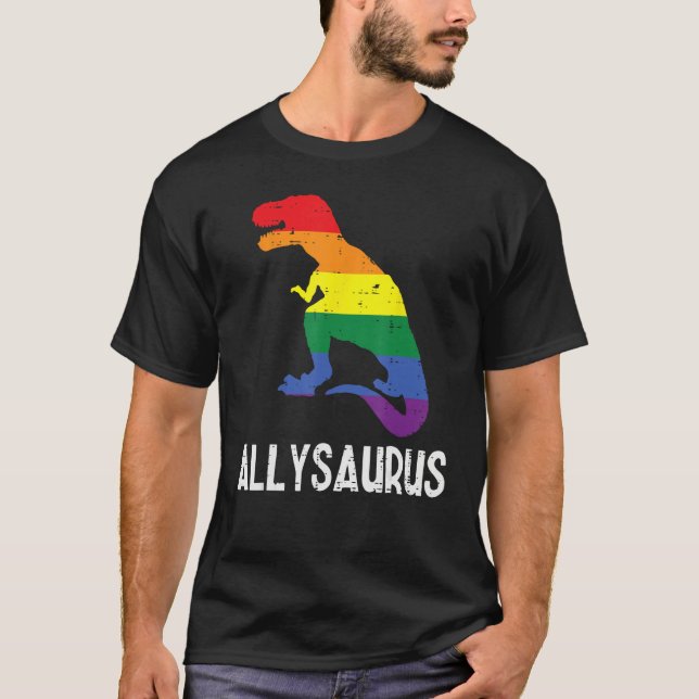Camiseta Gay Rainbow Dino Trex Ally Saurus Lgbt Flag Boys T (Frente)