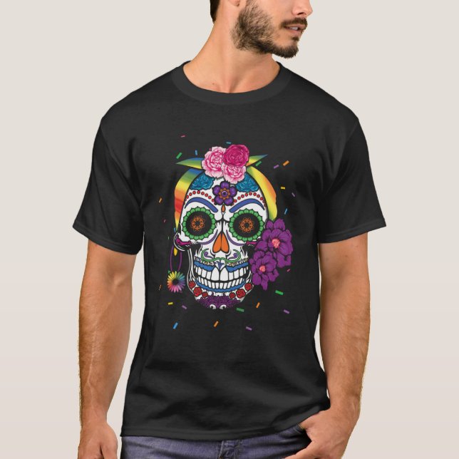 Camiseta Gay Rainbow El Dia De Los Muertos LGBTQ LGBT Pride (Frente)