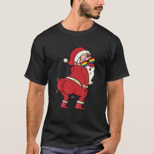Camiseta Gay Santa Claus LGBQ Pride Rainbow Flag Christmas
