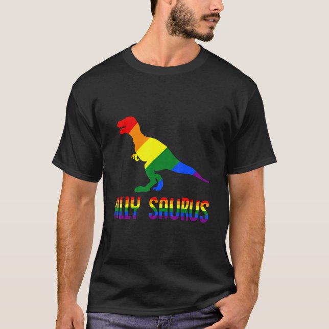 Camiseta Gay Saurus Lgbt Q Rex Pride Rainbow Ally (Frente)