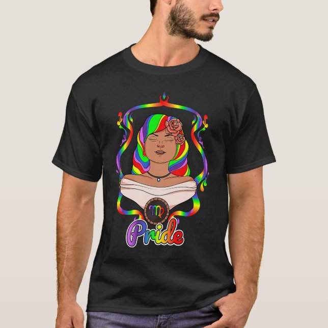 Camiseta Gay Zodiac LGBTQ Zodiac Sign Virgo Rainbow Pride (Frente)