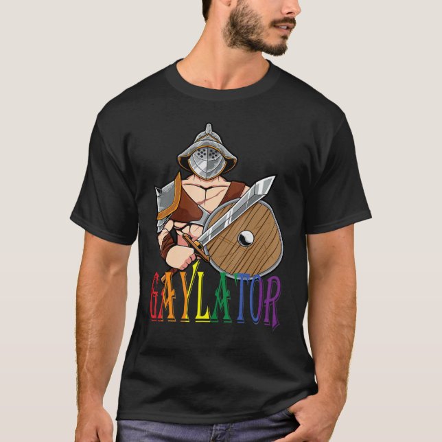 Camiseta Gaylator Rainbow Warrior with Sword and Shield (Frente)