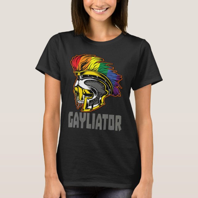 Camiseta Gayliator Sword Fighter Helmet with Rainbow Feathe (Frente)