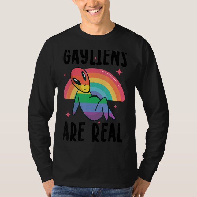 Camiseta Gayliens São Uma Alienígena Real Do Arco-Íris Ufo  (Frente)
