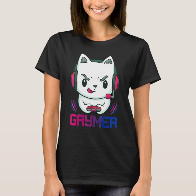 Camiseta Gaymer Cat Gamer Bisexuality Flag Orgulho Bissexua (Frente)