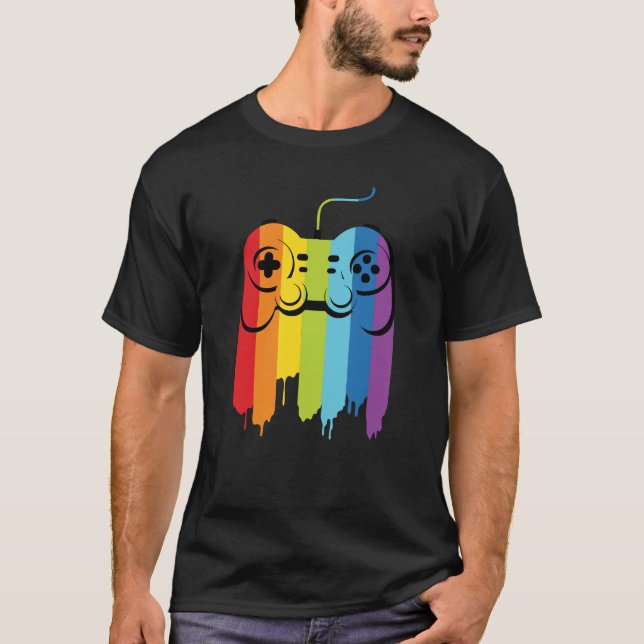 Camiseta Gaymer Gamer Modern Rainbow Controller LGBT (Frente)