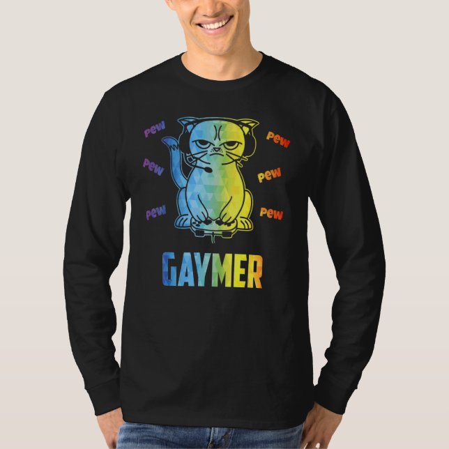 Camiseta Gaymer Lgbt Cat Pride Rainbow Video Game (Frente)