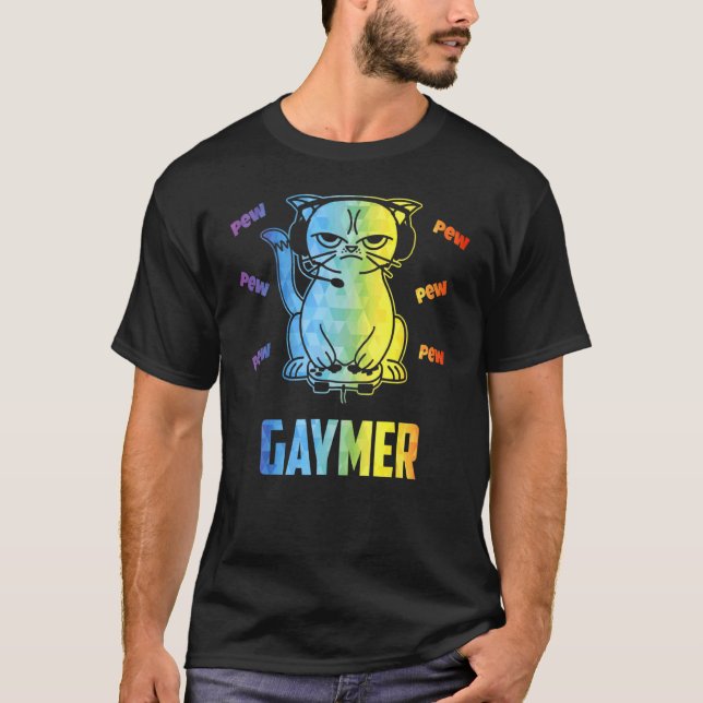 Camiseta Gaymer Lgbt Cat Pride Rainbow Video Game (Frente)