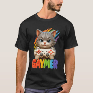 Camiseta Gaymer LGBT Orgulho Gato Arco-íris Video Game Gato