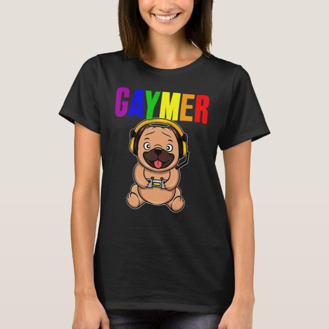 Camiseta Gaymer Orgulho gay Flag Gamer Lgbtq Video Game Dog (Frente)