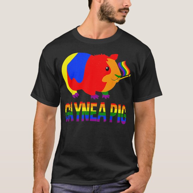 Camiseta Gaynea Pig Gay Guiné Pig Pride LGBT Correspondente (Frente)