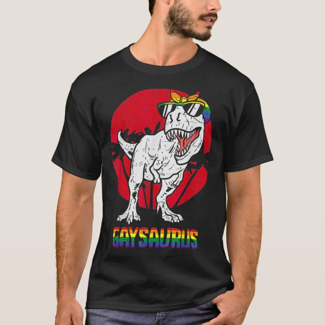 Camiseta Gaysaurus Dinossaur Lésbica TRex LGBTQ Gay (Frente)