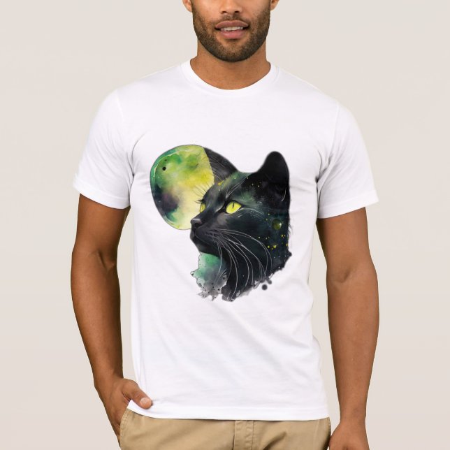 Camiseta Gaze lunar - Gato Preto Místico (Frente)