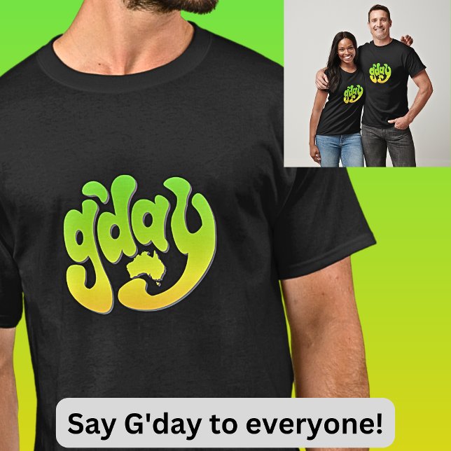 Camiseta G'DAY com a Austrália Mapa Verde Dourado a Escuro (Criador carregado)