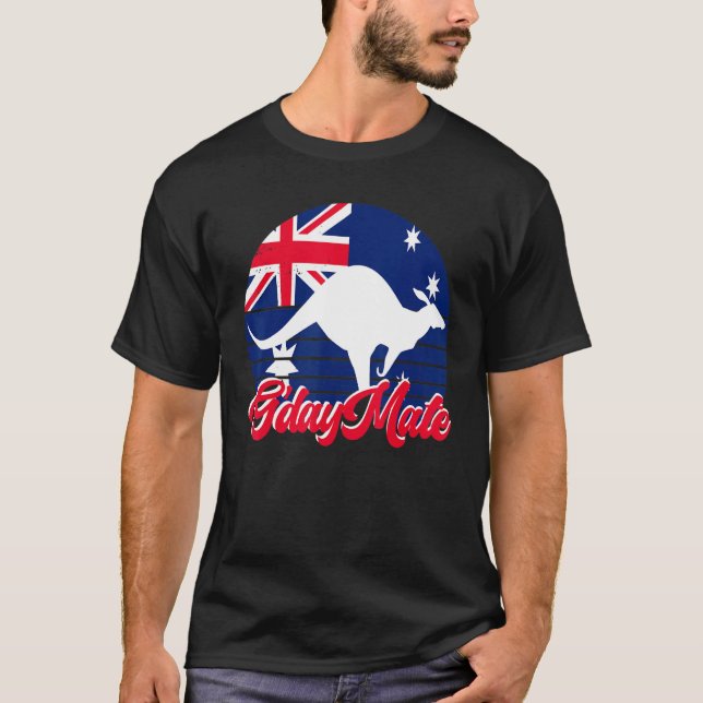 Camiseta Gday Mate Kangaroo Aussie Animal Australia Flag Su (Frente)