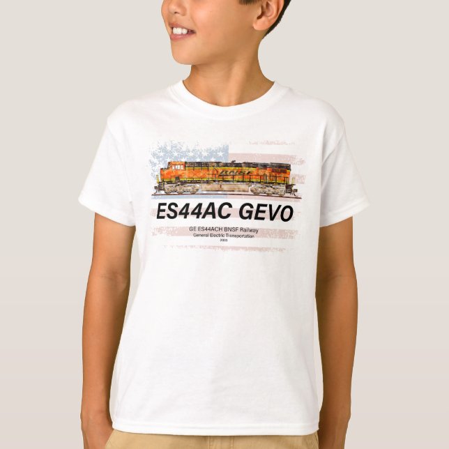 Camiseta GE ES44AC GEVO Locomotive e bandeira americana (Frente)