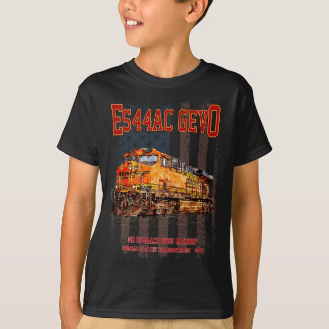 Camiseta GE ES44AC GEVO Locomotive e bandeira americana (Frente)