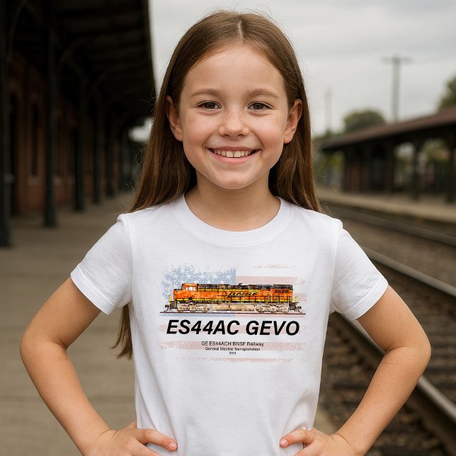 Camiseta GE ES44AC GEVO Locomotive e bandeira americana (GE ES44AC GEVO Locomotive. BNSF freight train. Girl Basic T-Shirt)
