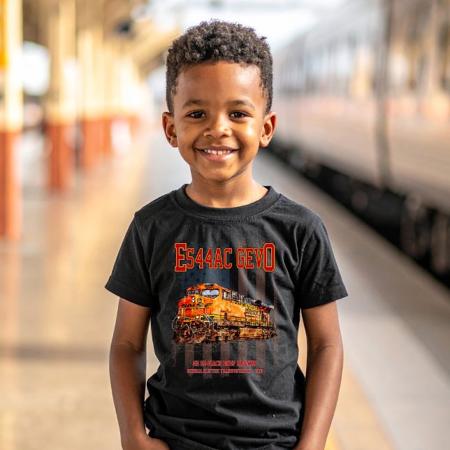 Camiseta GE ES44AC GEVO Locomotive e bandeira americana (Vintage GE ES44AC GEVO Diesel Locomotive. Boy Basic T-Shirt)