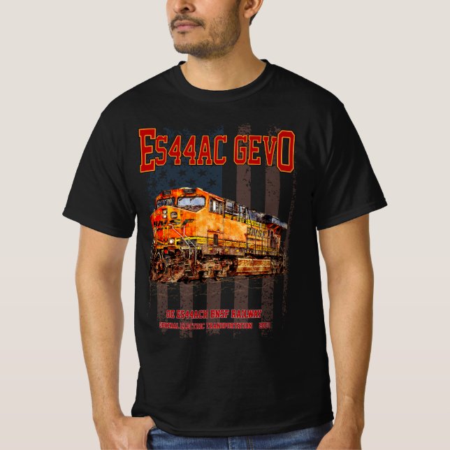 Camiseta GE ES44AC GEVO Locomotive e bandeira americana (Frente)