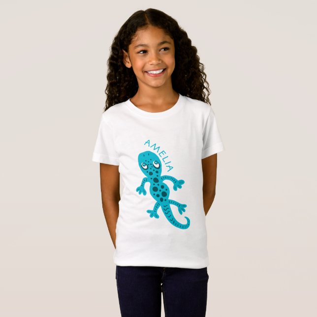 Camiseta Gecko Gecko Gizard Azul Cute Nome T-Shirt (Frente Completa)