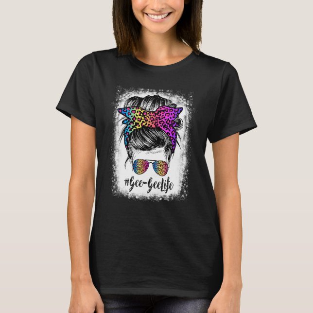 Camiseta Gee Gee Life Rainbow Leopard Messy Bun (Frente)