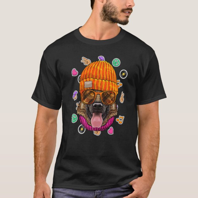 Camiseta Geek German shepherd hipster Óculos Nerd Adorando  (Frente)