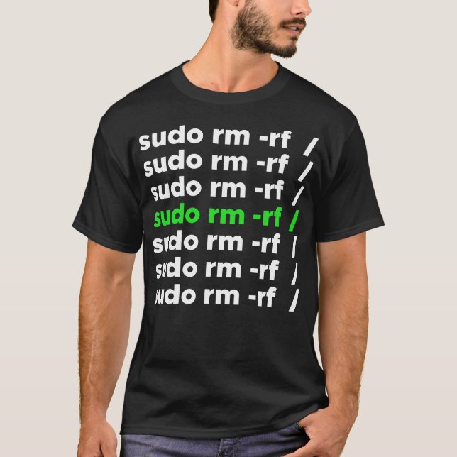 Camiseta geek Linux sudo rm -rf nerd dizendo (Frente)