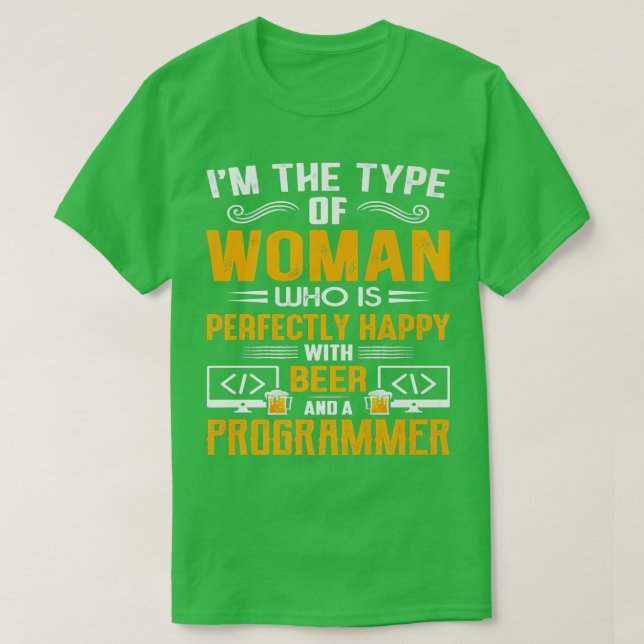 Camiseta Geeky IT Computer Nerd Feliz Mulher Coder (Frente do Design)