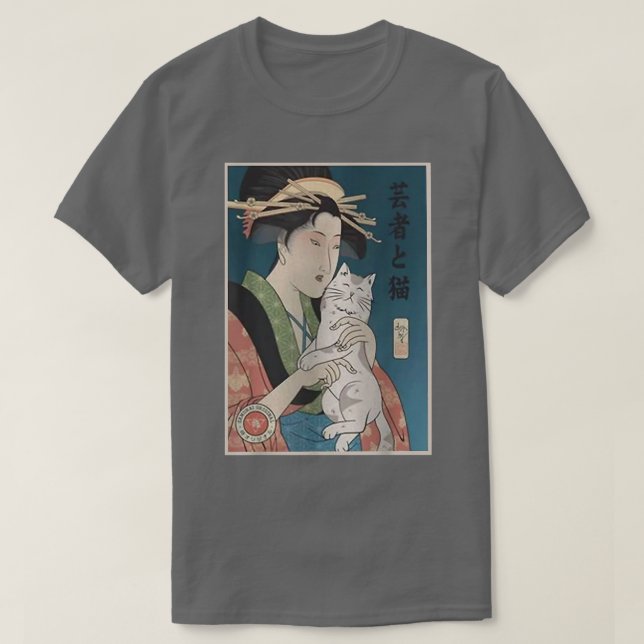 Camiseta Geisha and Cat 1 Ukiyoe Japanese Warrior Lover Sam (Frente do Design)