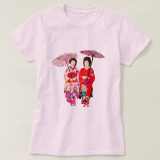 Camiseta Geisha bonitinha japonesa com quimono rosa