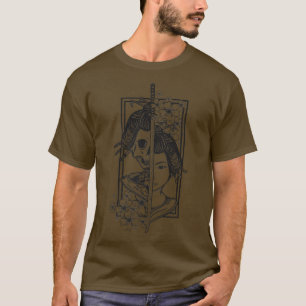 Camiseta Geisha com katana e sakura cherry samur