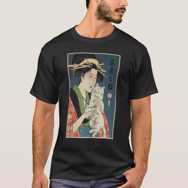 Camiseta Geisha E Cat 1 O Guerreiro Japonês Ukiyo E Samurai (Frente)