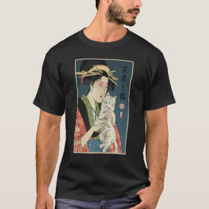 Camiseta Géisha e Gato 1 Ukiyo E Guerreiro Japonês  Samurai