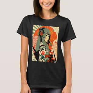 Camiseta Geisha Female Retro Japonês Kimono Samurai Vintag