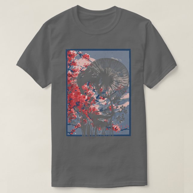 Camiseta Geisha Girl In Kimono Japan Art Sakura Cherry Blos (Frente do Design)