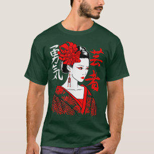 Camiseta Geisha Girl Katana Sword e tatuagem do Dragão Japa