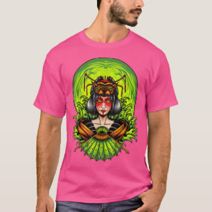 Camiseta Geisha Girl Katana Sword e tatuagem do Dragão Japa