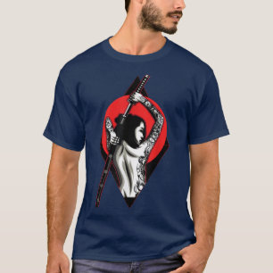 Camiseta Geisha Girl Katana Sword e tatuagem do Dragão Japa