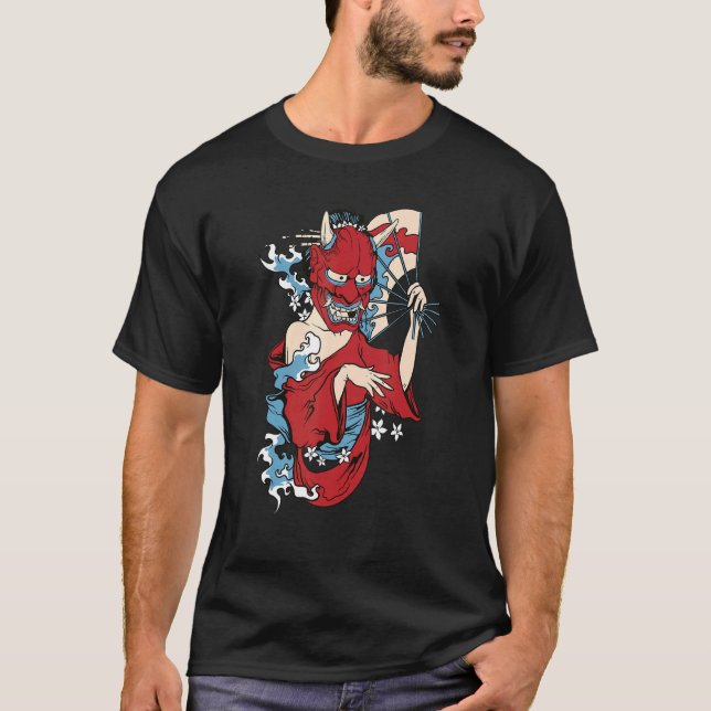 Camiseta Geisha Girl Mask Japonês Demon (Frente)
