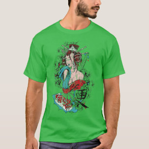 Camiseta Geisha Japão Tóquio Guerreiro Japonês Kanji Art Re