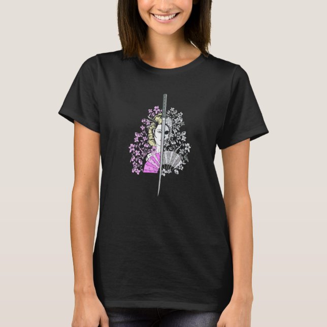 Camiseta Geisha Japonês com Geisha e Cherry Blossom e (Frente)