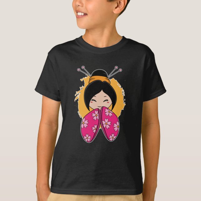 Camiseta Geisha Japonês em Kimono HairACks Japão (Frente)
