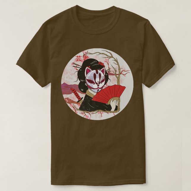 Camiseta Geisha Japonês Kawaii Geisha Girl Sakura Cherry B (Frente do Design)