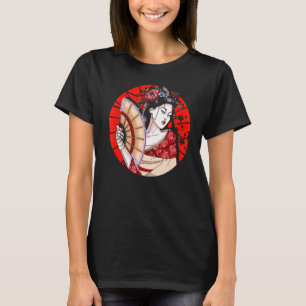 Camiseta Geisha Japonesa com Fan Sakura Japão Mulher Geisha