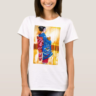 Camiseta Geisha japonesa com quimono azul